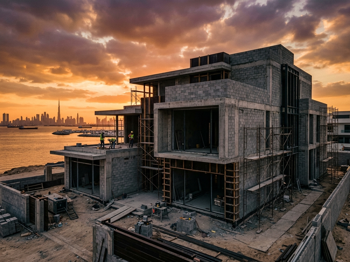 Waterfront villas built with hollow concrete blocks